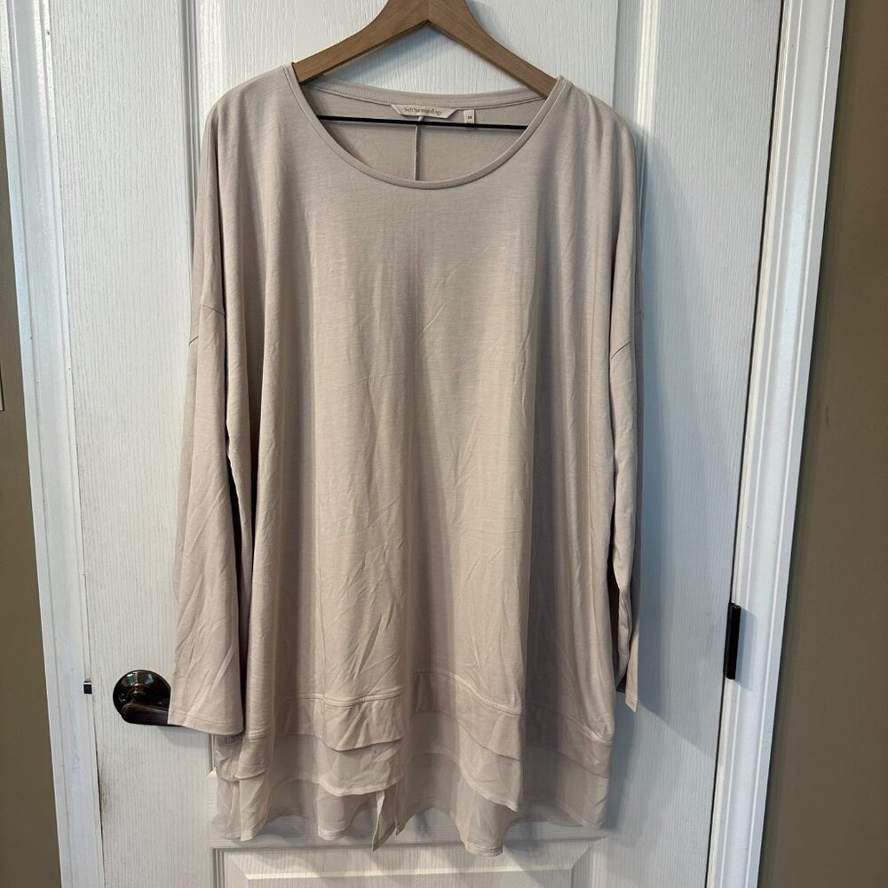 Soft Surroundings | 3X Long Sleeve Tunic Top SCM20 Stretch Sheer Trim Minimalist